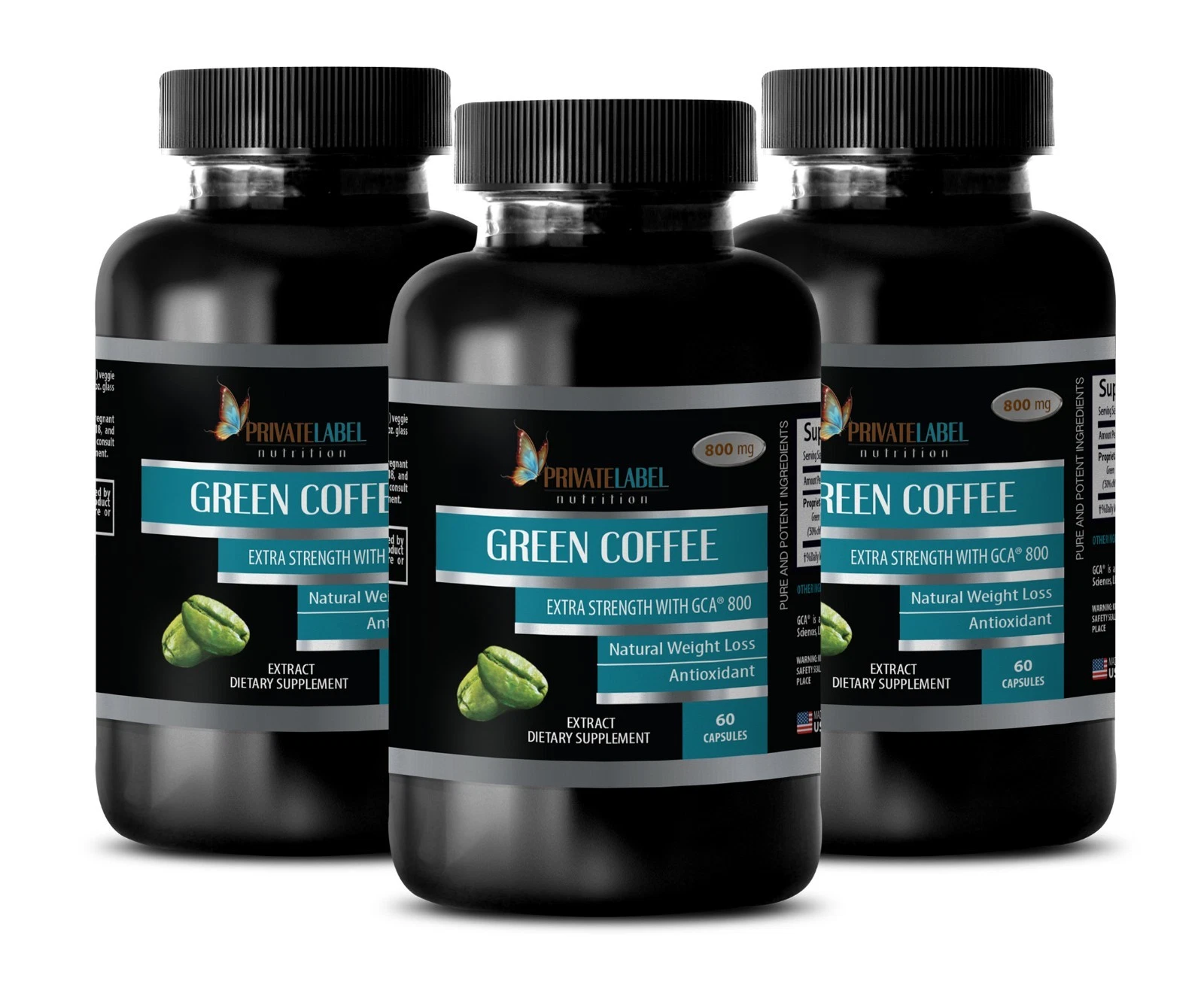 Green Coffee Bean Extract GCA 800 - Reduce Cellulite - Weight Control Pills 3B