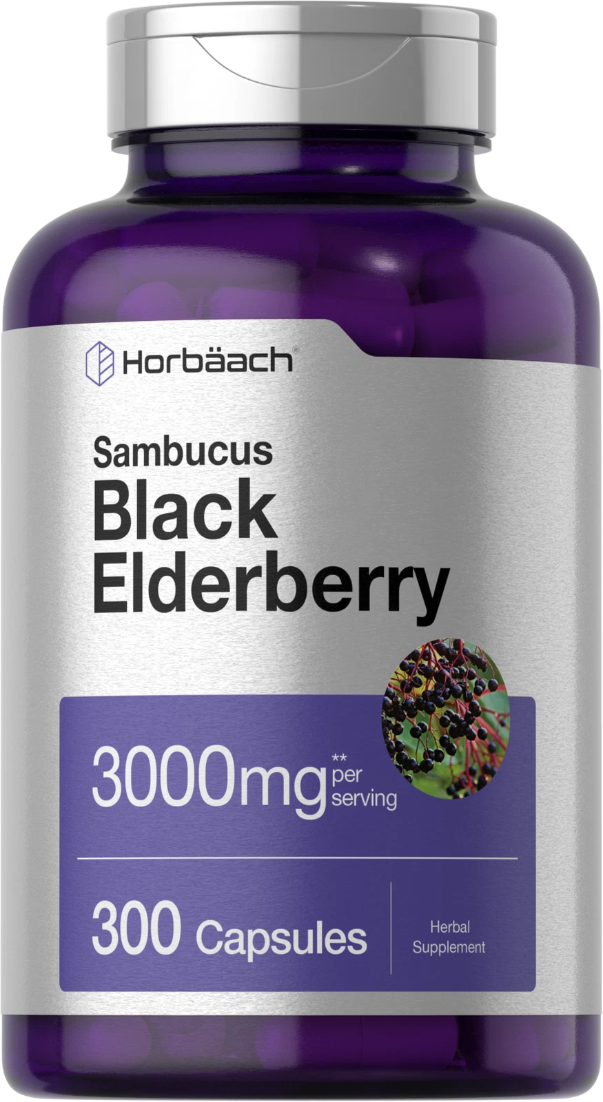 Black Elderberry Capsules 3000mg | 300 Count | Sambucus | Non-GMO | by Horbaach
