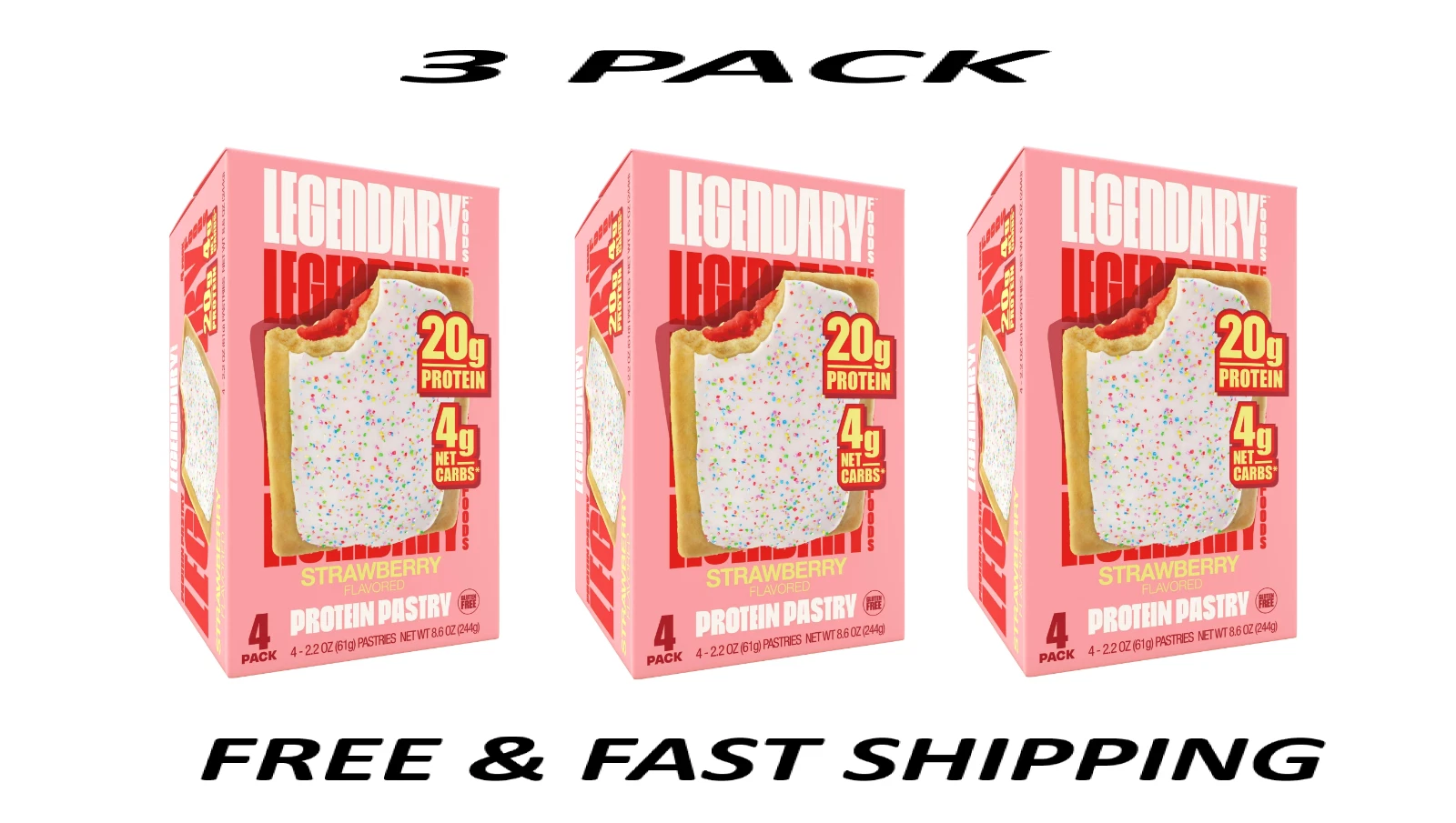 (3 PACK) Legendary Foods Protein Pastry - Strawberry 4 Pack | Protein Snack |