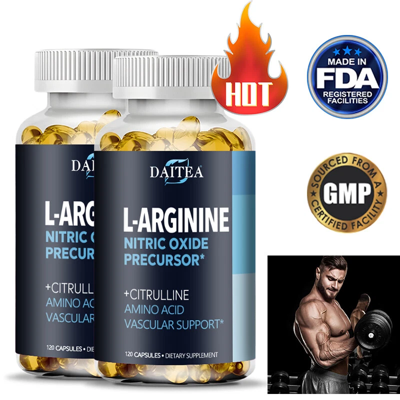 L-Arginine Nitric Oxide Supplement 120Capsules - Supports Strength and Endurance