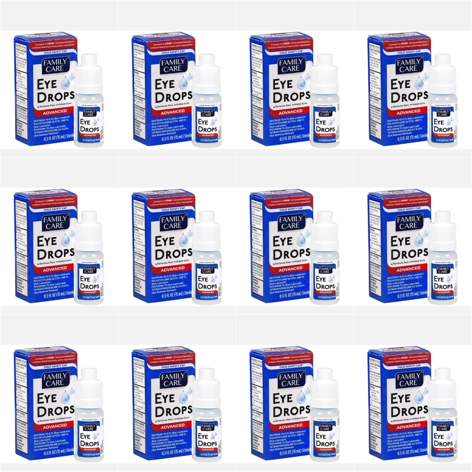 12-PACK Family Care Lubricant Eye Drops Dry Eye Redness Relief 0.5 Oz EXP:/2027