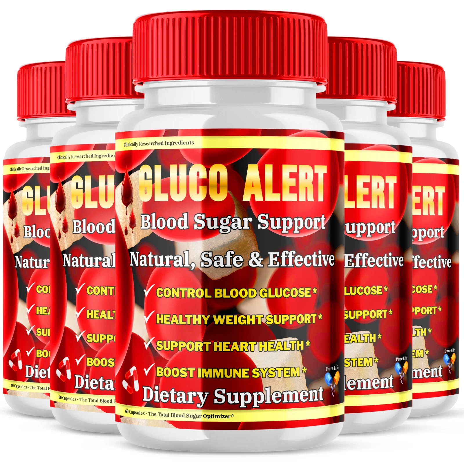 (5 Pack) Gluco Alert Blood Sugar Support Capsules Advanced Pills (300 Capsules)