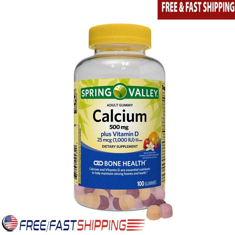 Calcium 500mg Vitamin D 25mcg Gummies Bone Health 100 Count Natural Flavor New