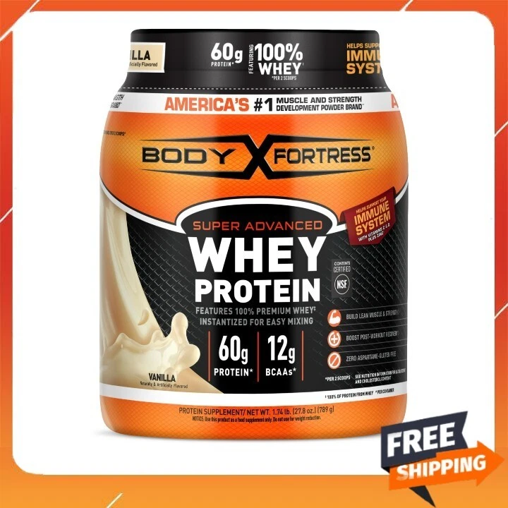 Body Fortress Super Advanced 100% Premium Whey Protein Powder, Vanilla, 1.74lbs