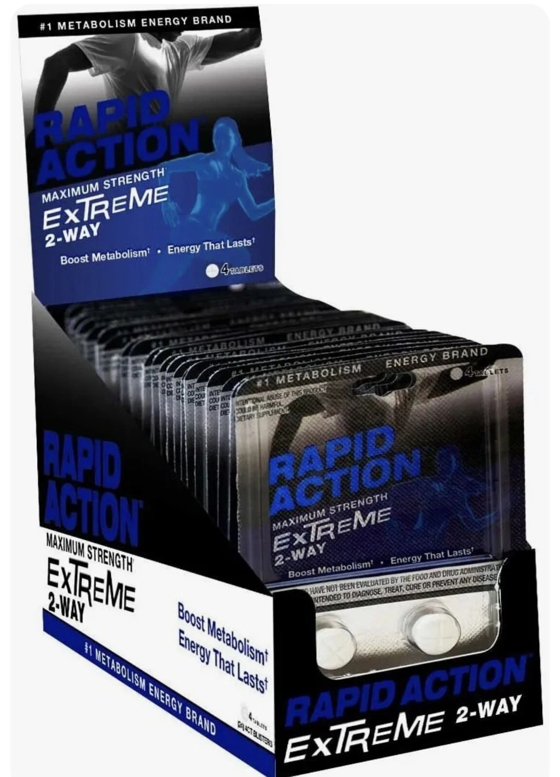 Rapid Action Extreme 2-Way Energy Pills 24 packs of 4 = 96 pills FREE SHIP