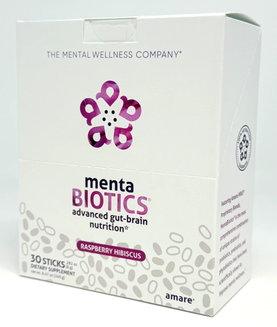 Amare Menta BIOTICS Raspberry Hibiscus MentaBiotics Gut-Brain Nutrition 30 Stiks