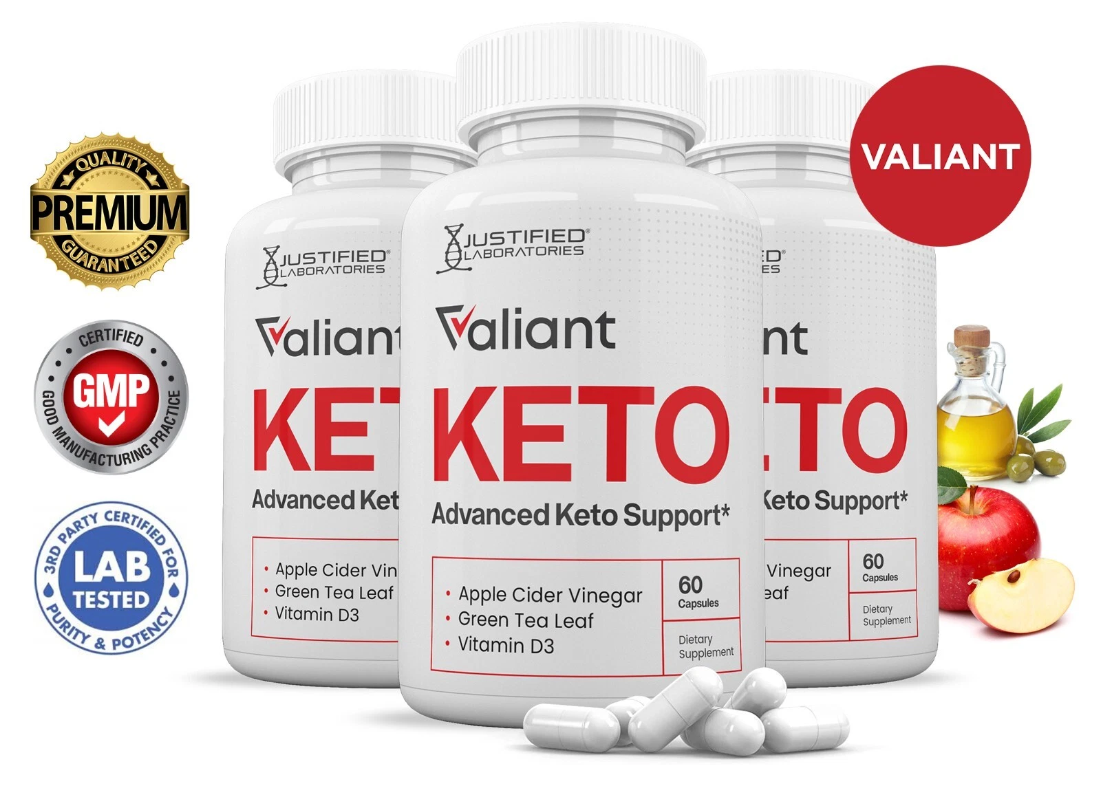 Valiant Keto ACV Pills 1275 MG Stronger Than Gummies Keto Support 3 Bottle