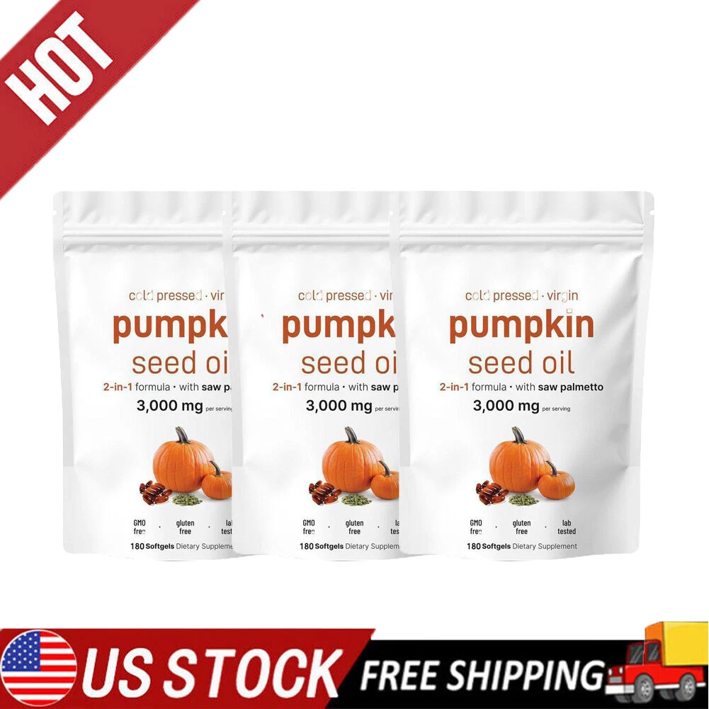 Pumpkin Seed Oil with Saw Palmetto, 3,000mg Per Serving, 180 Softgels USA 3 Pack