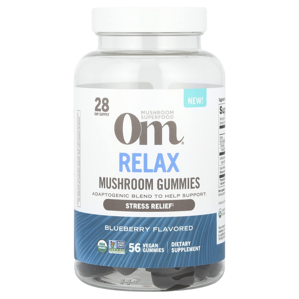 2 X Om Mushrooms, Relax Mushroom Gummies, Blueberry , 56 Vegan Gummies