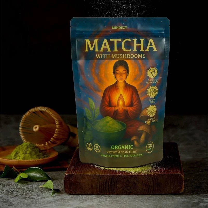 MINDEZY Matcha with Mushrooms Powder, Functional energy blend - 180g (6.35oz)