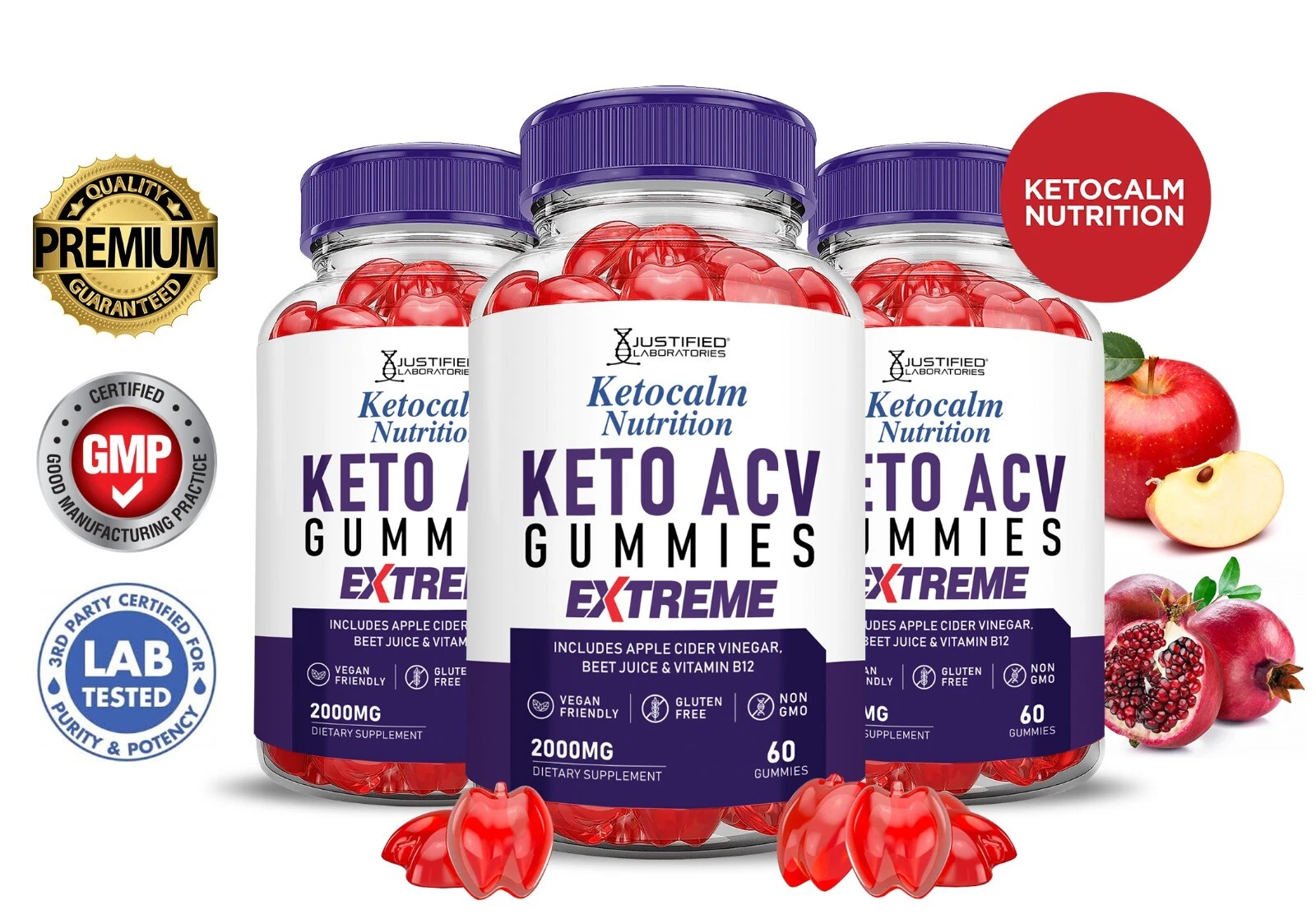 Keto Calm Extreme ACV Gummies 2000MG Apple Cider Vinegar 180 Gummys