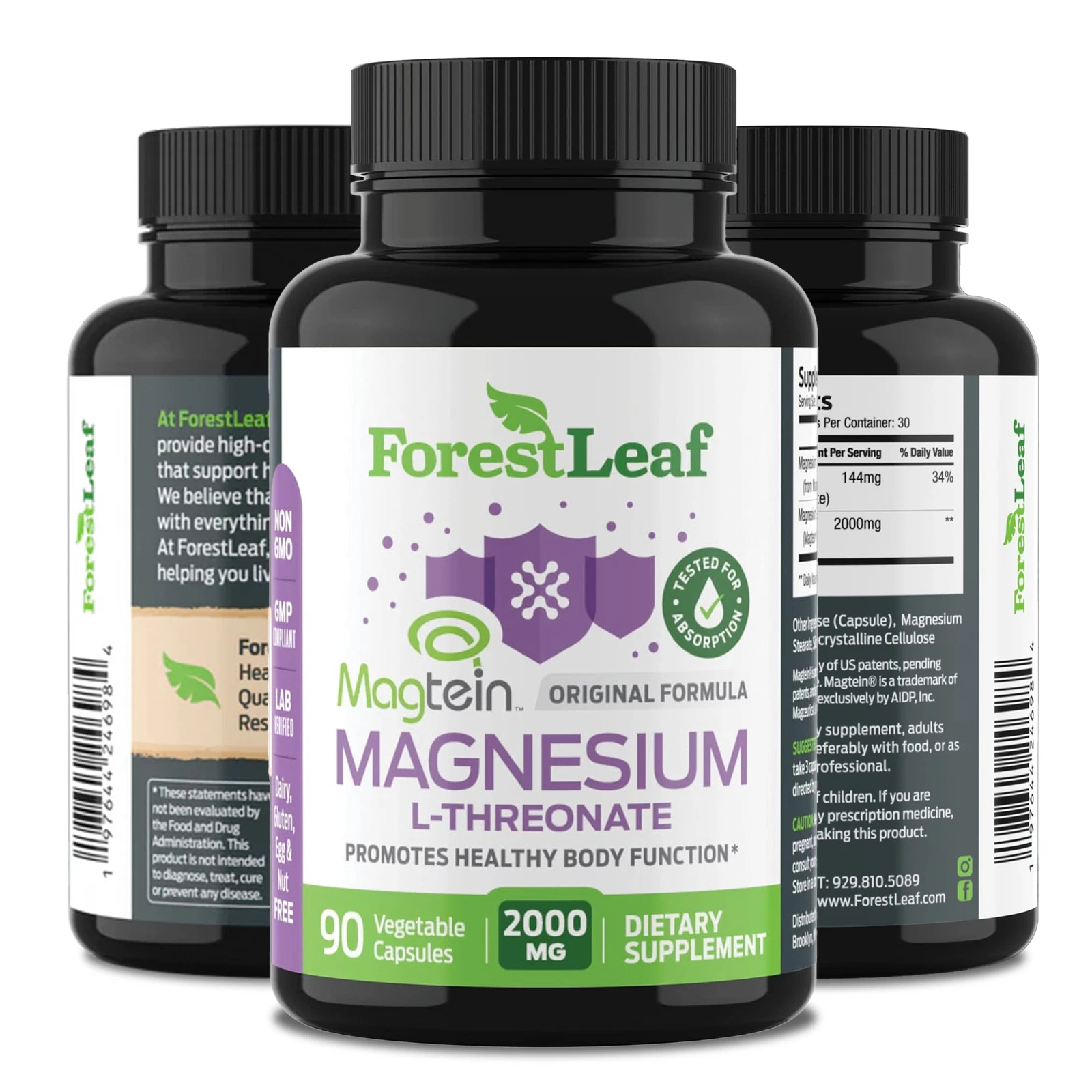 ForestLeaf Magnesium L-Threonate 2000mg - Brain Health and Memory Booster, Focus