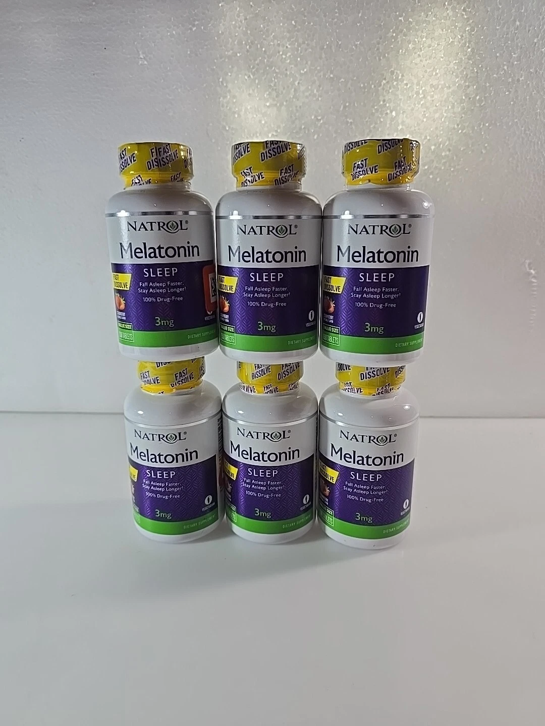 6 Bottles of Natrol Melatonin Fast Dissolve Strawberry 3 mg 900 Tablets Total