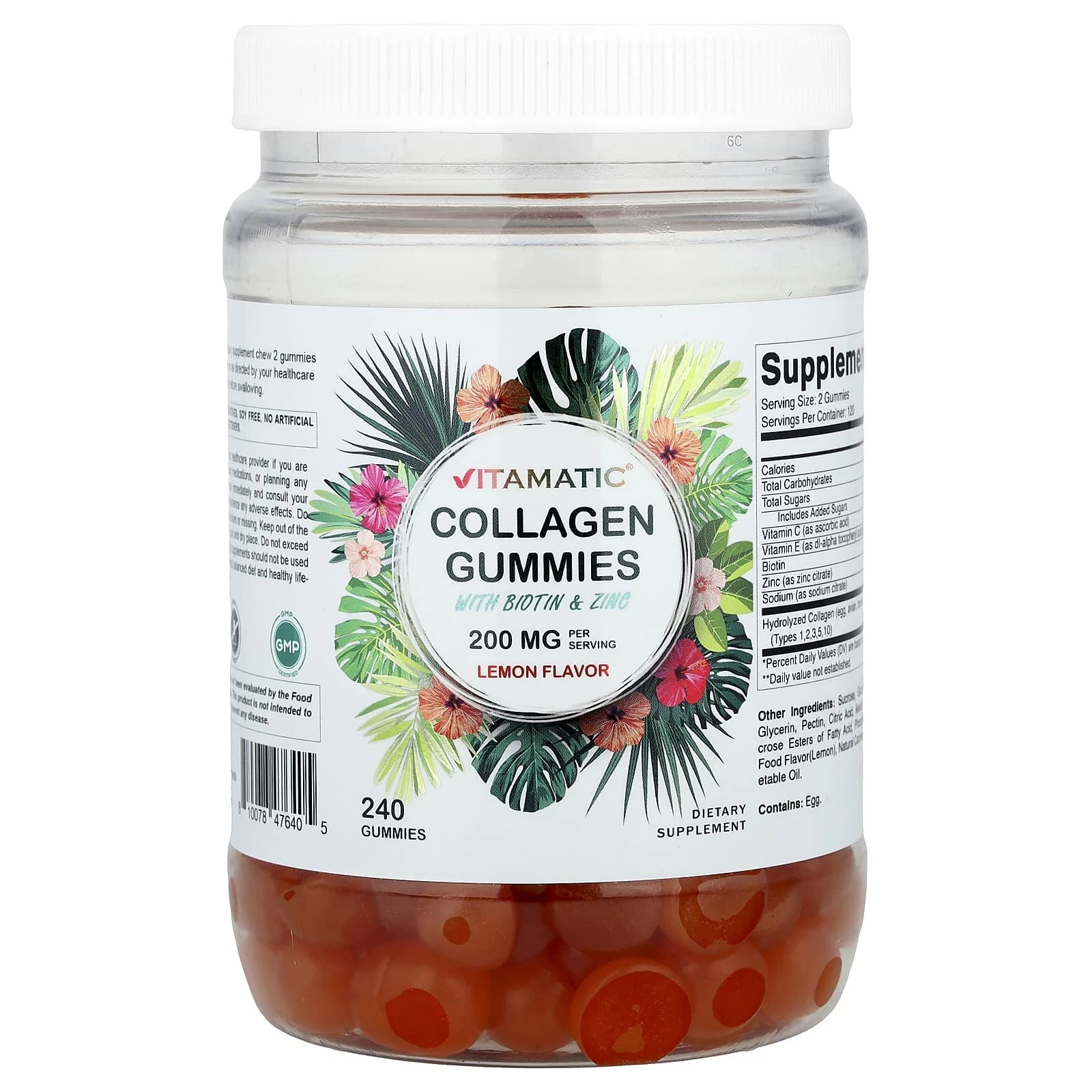 2 X Vitamatic, Collagen Gummies with Biotin & Zinc, Lemon, 240 Gummies