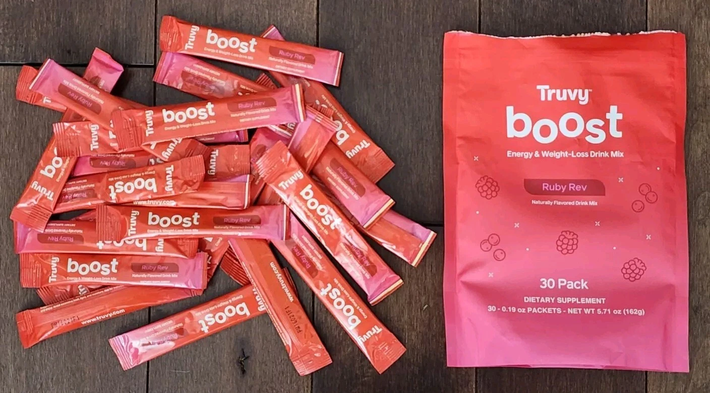 Truvy Boost Energy & Weight Loss Drink Mix Ruby Rev 25 Sealed Packets New
