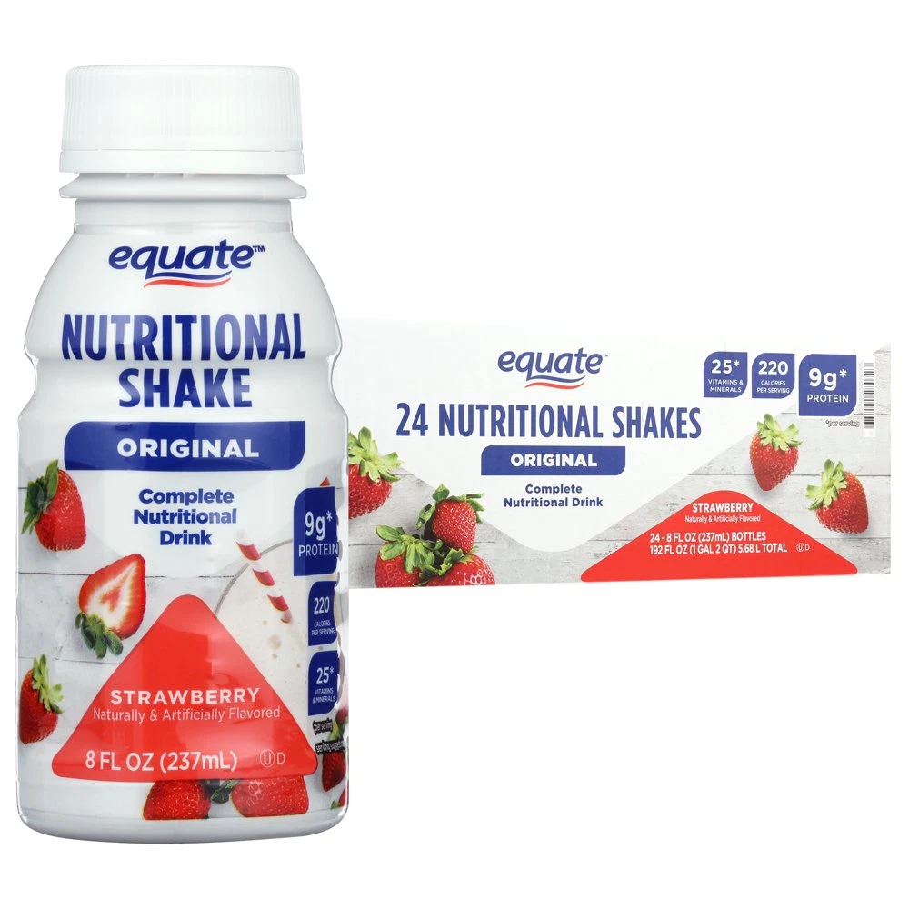 Equate Original Nutritional Shake, Strawberry, 8 Fl Oz, 24 Count