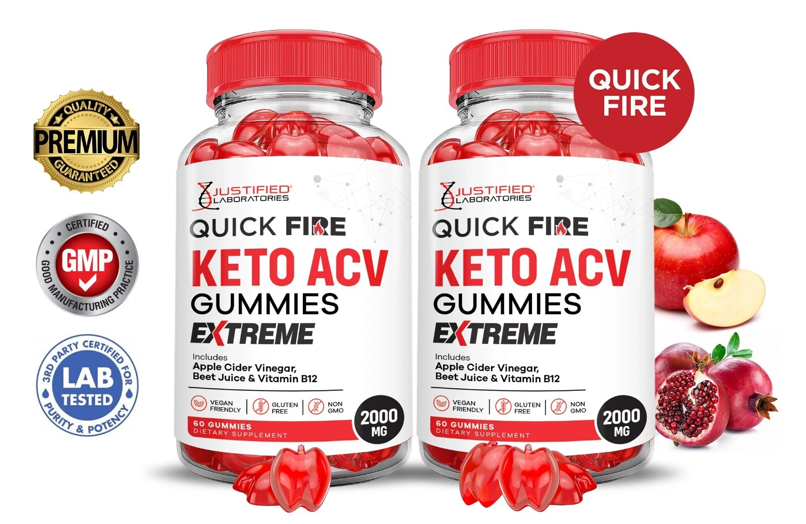 Quick Fire Keto Extreme ACV Gummies 2000MG Apple Cider Vinegar 120 Gummys