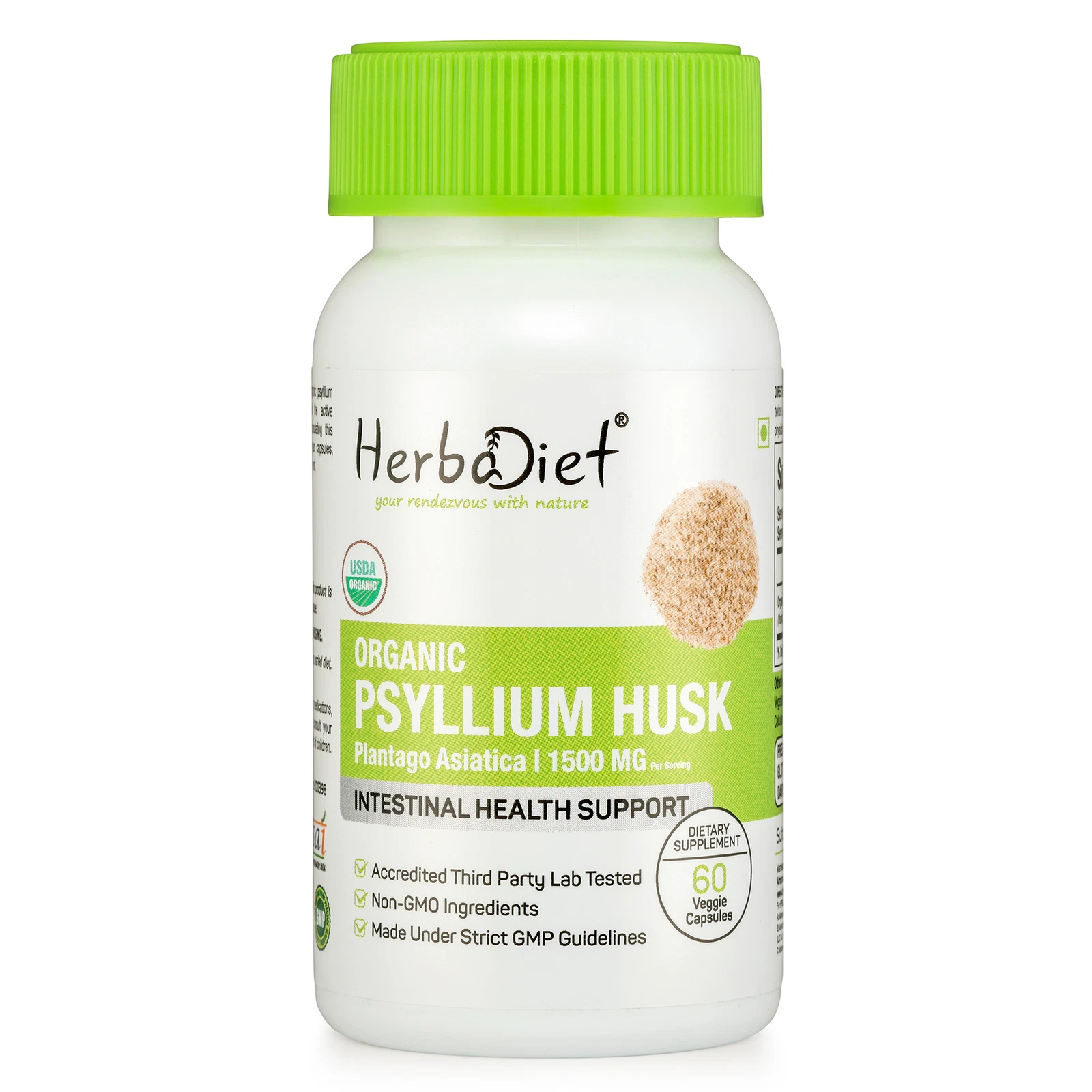 Organic Psyllium Husk Veg Capsules Natural Fiber Husks Digestive Aid Supplement