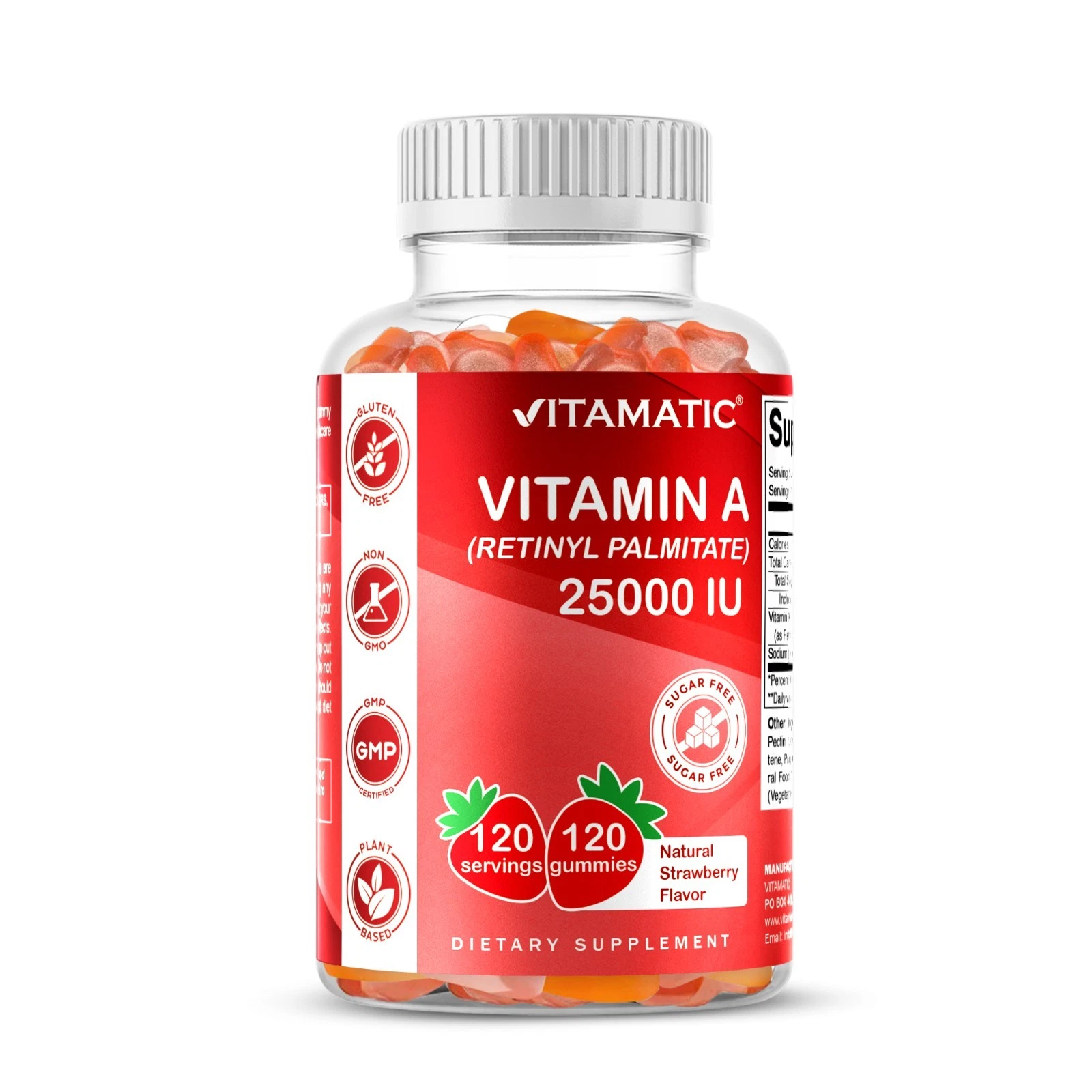 Vitamatic Sugar Free Vitamin A 25000 IU Gummies 120 Pectin Based Gummies