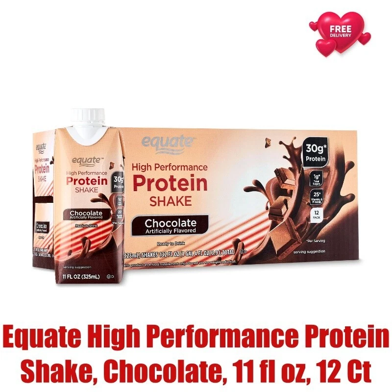 Equate High Performance Protein Shake, Chocolate, 11 fl oz, 12 Ct