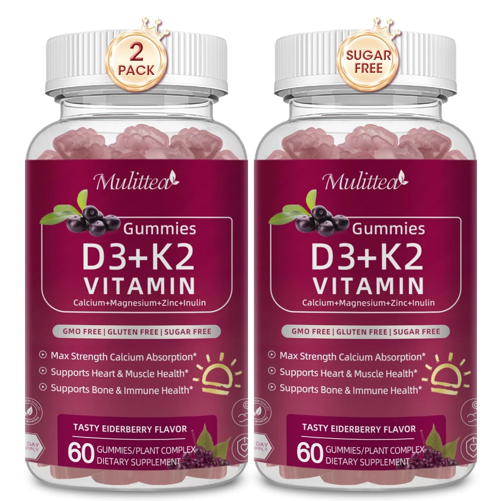 Vitamin D3 10000 IU + K2 (MK-7) 200mcg w/Calcium Magnesium Zinc Elderberry & ...