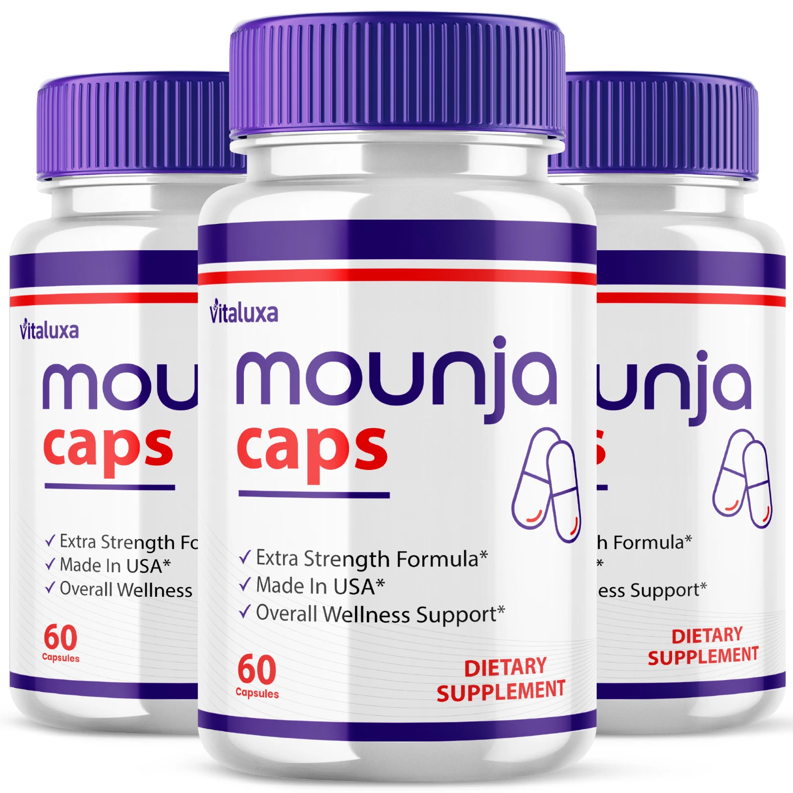 (3 Pack) Mounja Caps Capsules, MounjaCaps Pills Advanced Formula (180 Capsules)