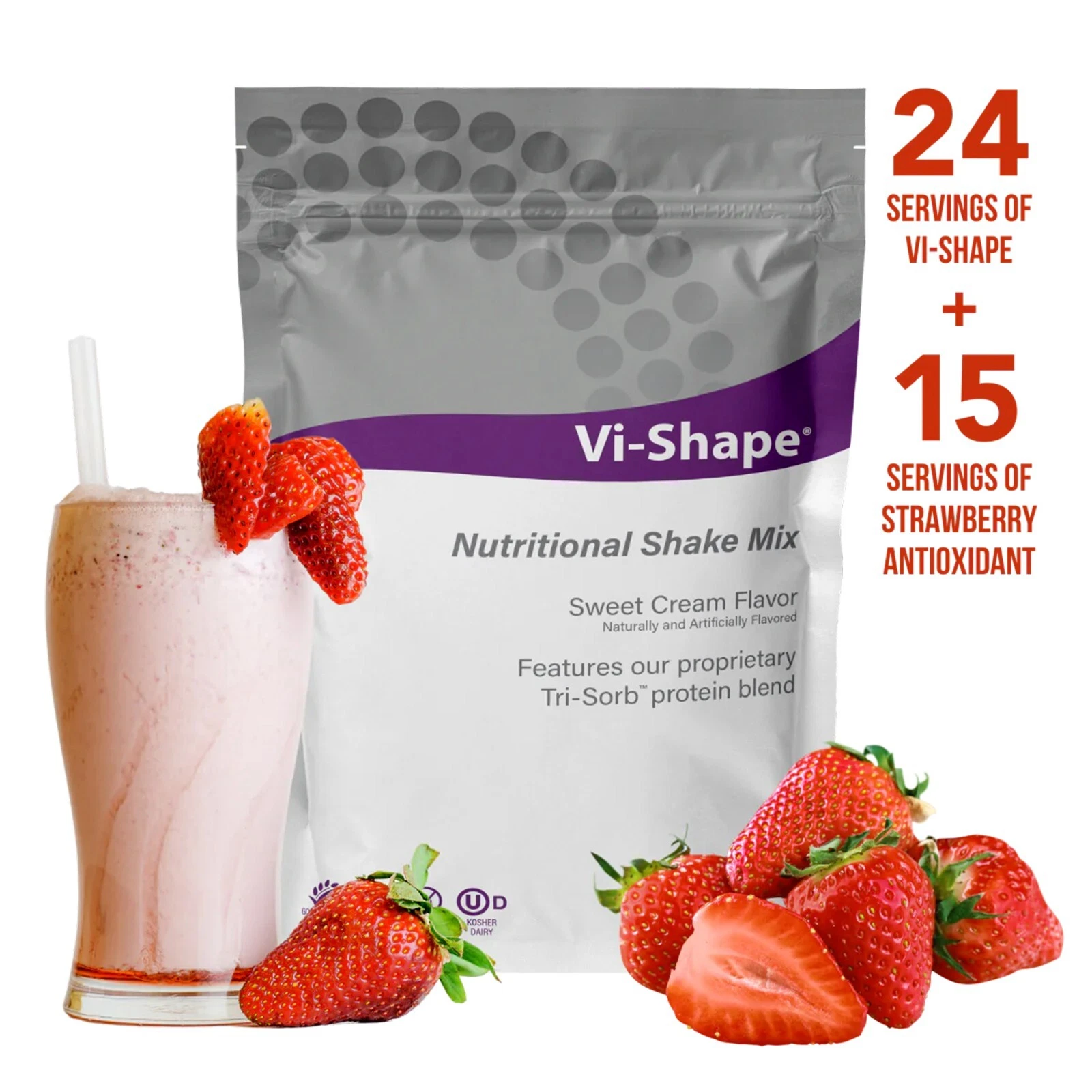 Strawberry + Vi-Shape, 1 Shake Pouch (24 SVG) + 1 Box Strawberry Mix-In (15 SVG)