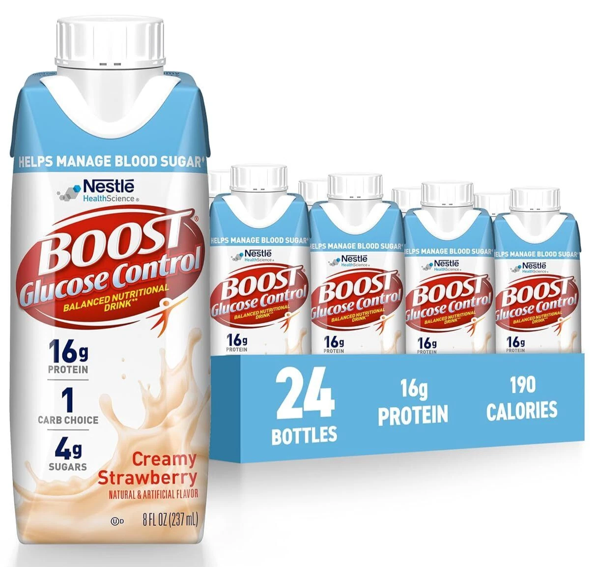 (24 Pack) BOOST Glucose Control Creamy Strawberry Protein Nutritional Drink, 8oz