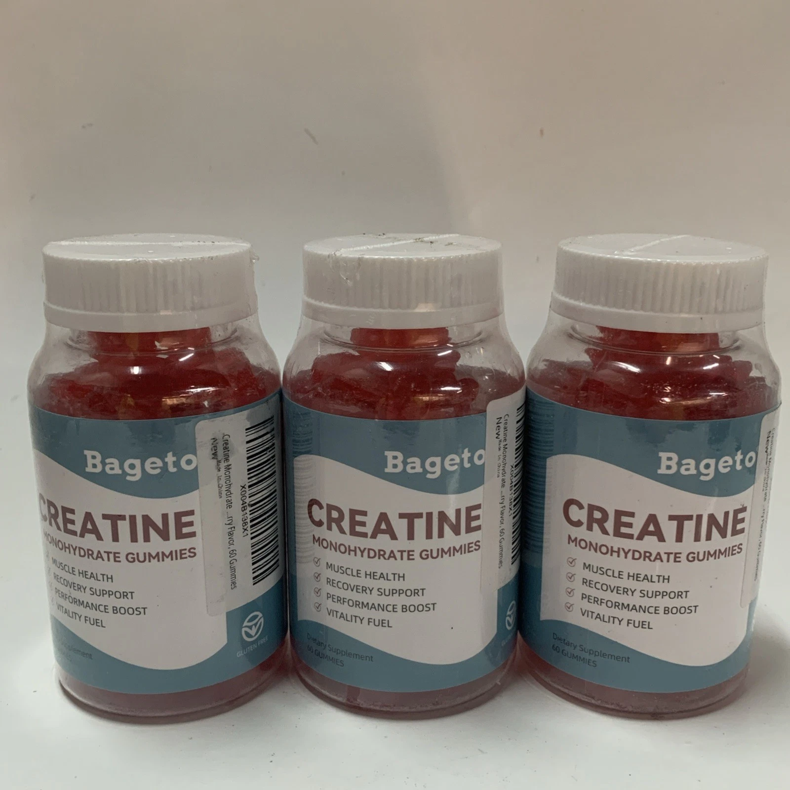 3x Bageto Creatine Monohydrate Gummies 5g Strawberry 60ct (180 Total) 11/26