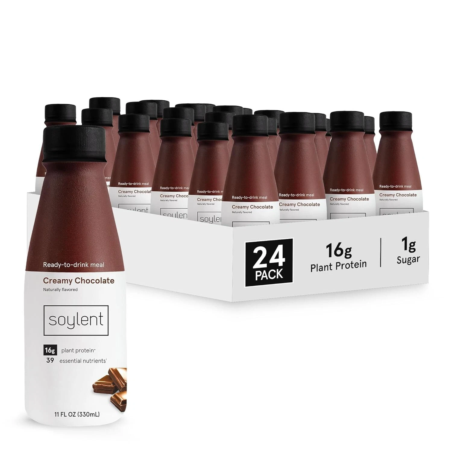 (24 Pack) Soylent Creamy Chocolate Meal Replacement Shake, Vegan Protein, 11 Oz