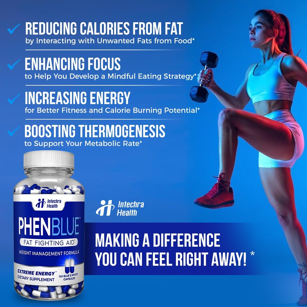 PHENBLUE Weight Loss Diet pills + Maximum Energy 120 Blue/White Capsules