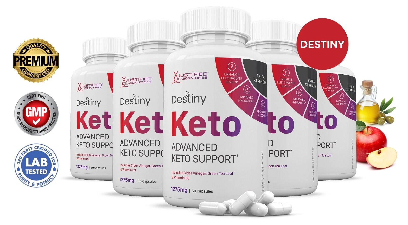 Destiny Keto ACV Pills 1275 MG Stronger Than Gummies Keto Support 5 Bottle
