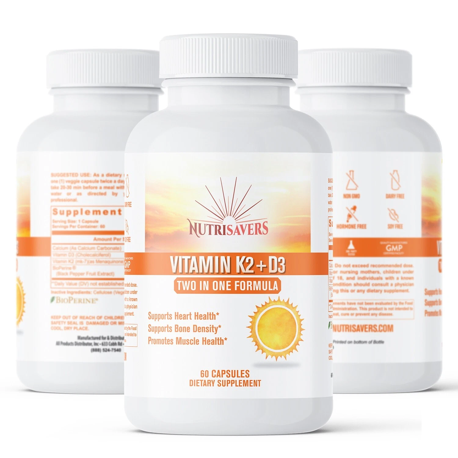 Vitamin K2 + D3, High Strength, Helps Bone Health and Muscle - 60 Cap, Pack of 3