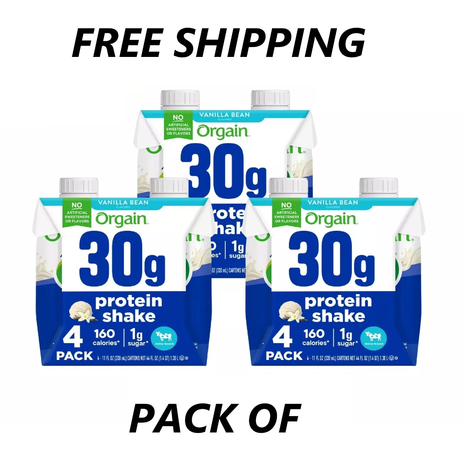 Orgain Organic Vegan Plant Based Nutritional Shake, Vanilla Bean 11 Fl Oz, 12-Pk