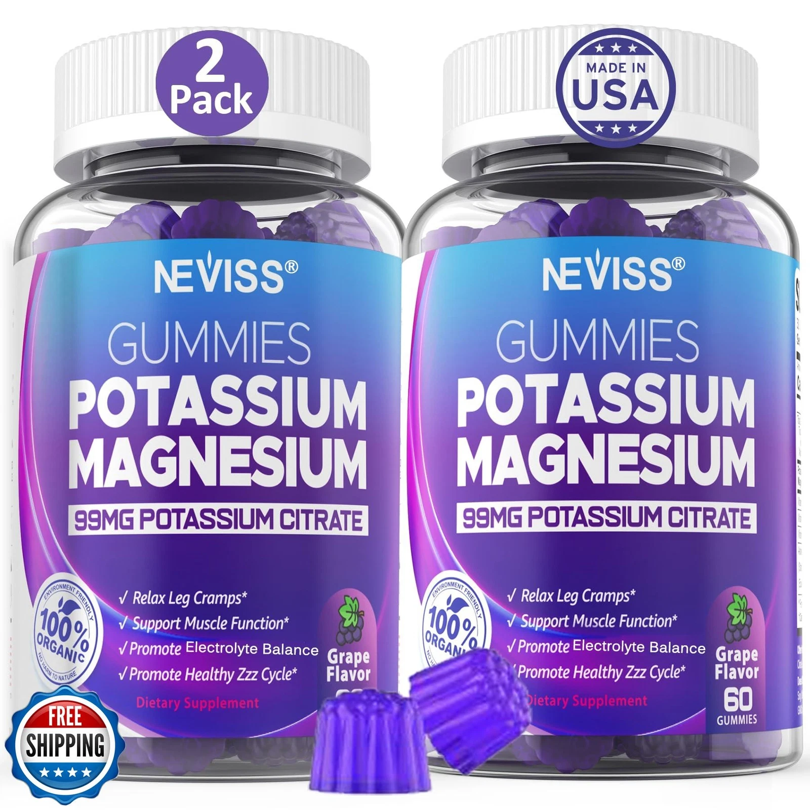 Potassium Magnesium Gummies -(Made in USA)- Potassium Supplement w/Ashwagandh