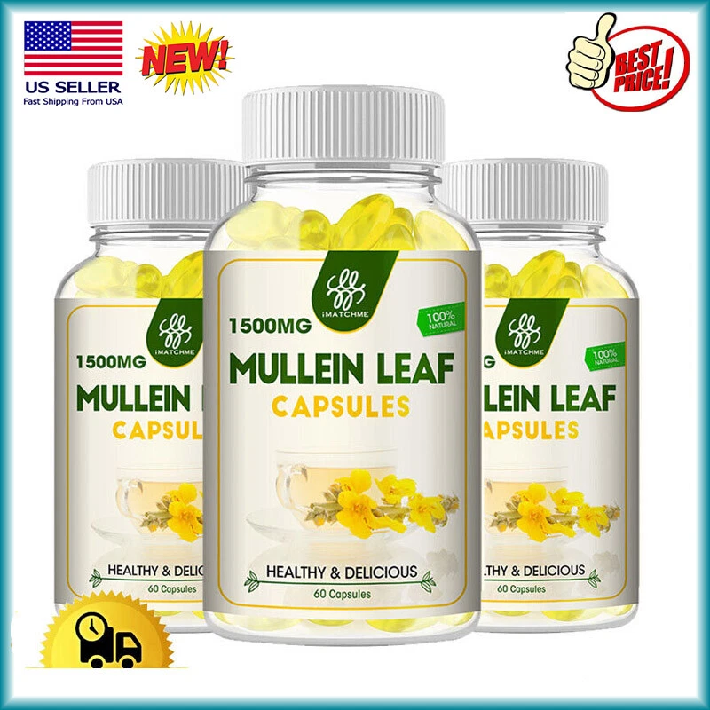 3Pack Mullein Leaf Capsules For Lung Cleansing & Detox Herbal Dietary Supplement