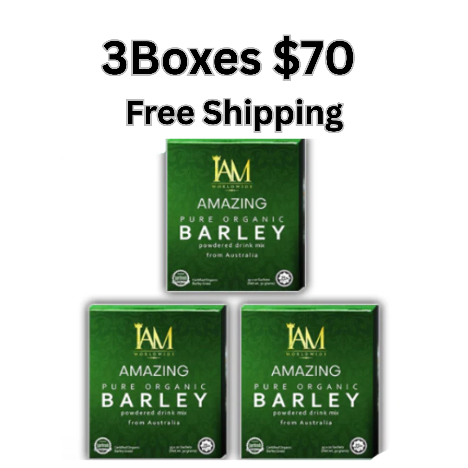 I AM Amazing PURE ORGANIC BARLEY Powdered Drink Mix- US Distributor 3boxes