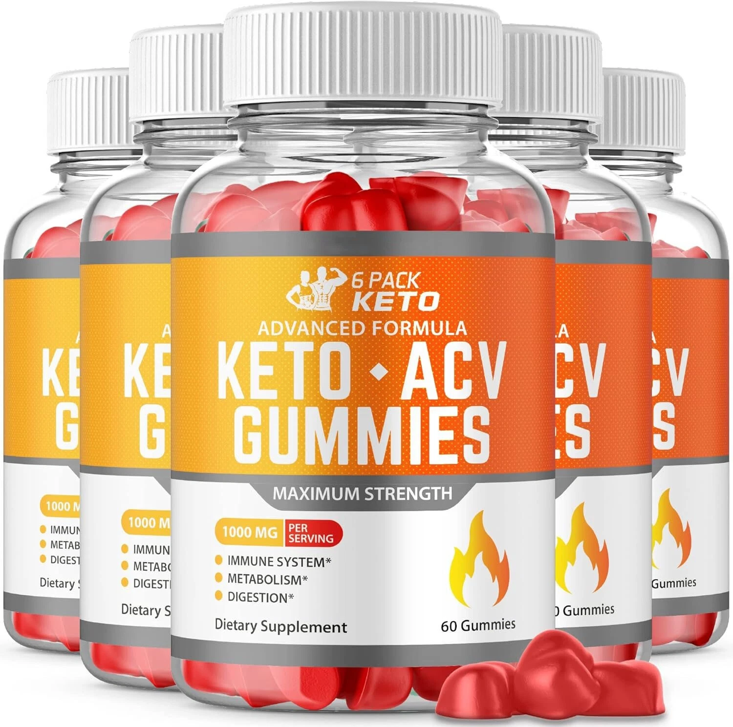 (5 Bottles) 6 Pack Keto ACV Gummies Weight Loss - 300 Gummies