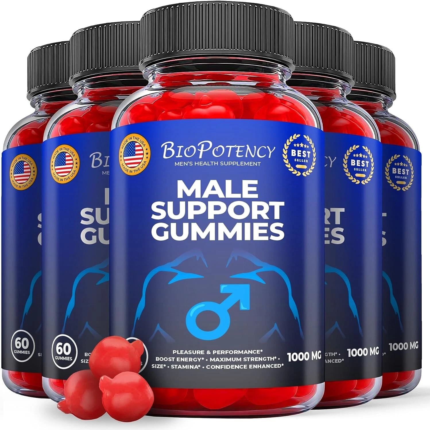 (5 Pack) Biopotency Male Gummies - Male Enhancement Multivitamin - 300 Gummies
