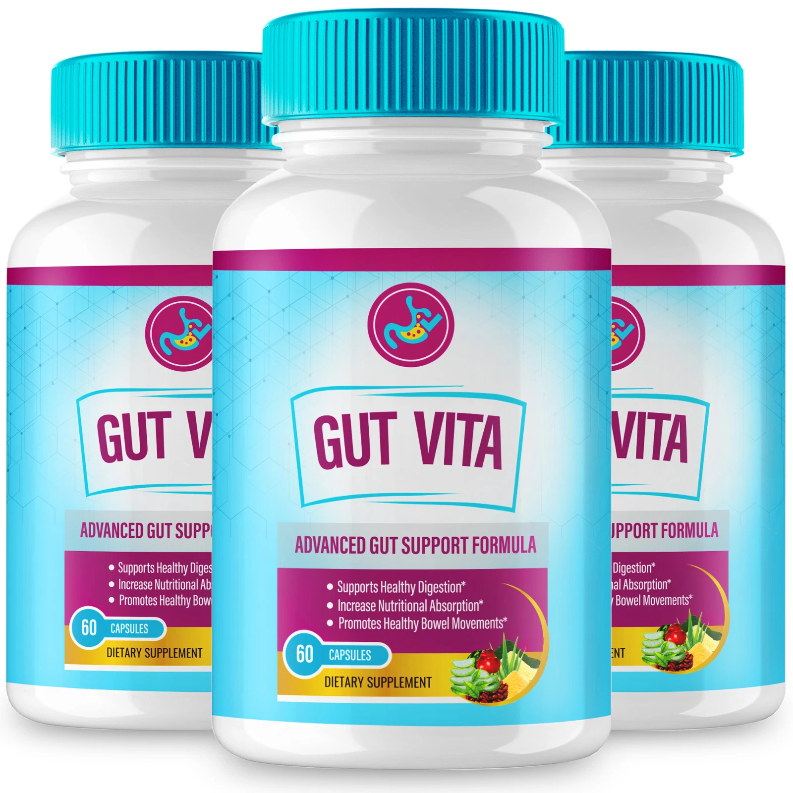 (3 Pack) Gut Vita Probiotics Capsules, Digestive Health Support (180 Gummies)
