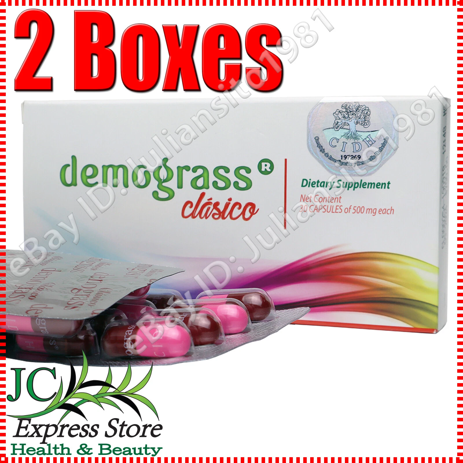 2 BOXES DEMOGRASS CLASICO 60 CAPSULAS 100% ORIGINAL WEIGHT LOSS SUPPLEMENT