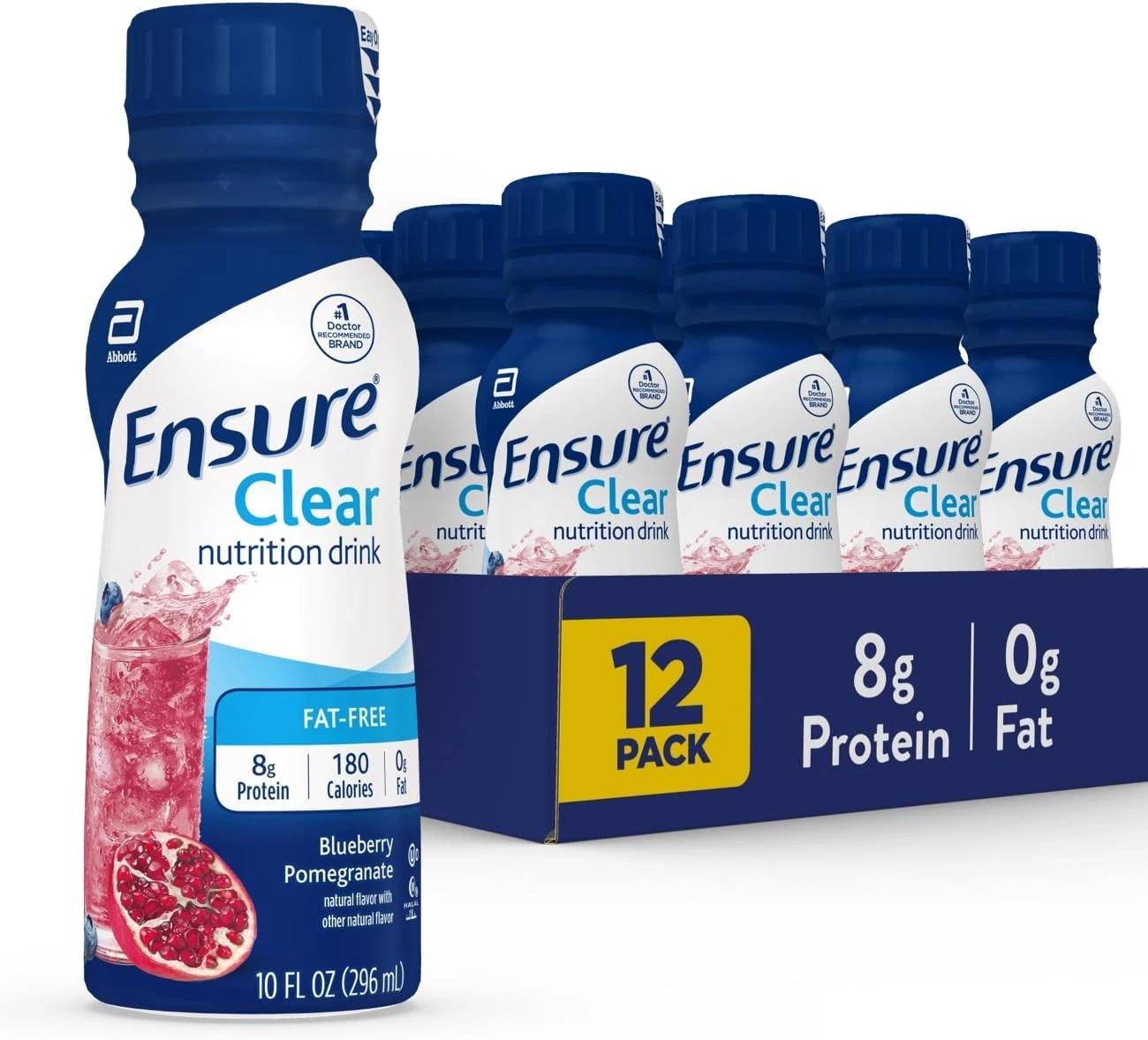 (12 Pack) Ensure Clear Blueberry Pomegranate Nutrition Drink, Fat Free, 10 Fl Oz