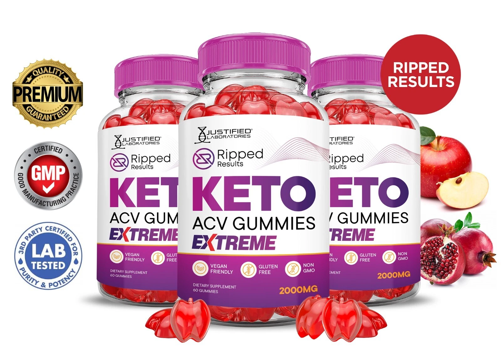 Ripped Results Keto Extreme ACV Gummies 2000MG Apple Cider Vinegar 180 Gummys