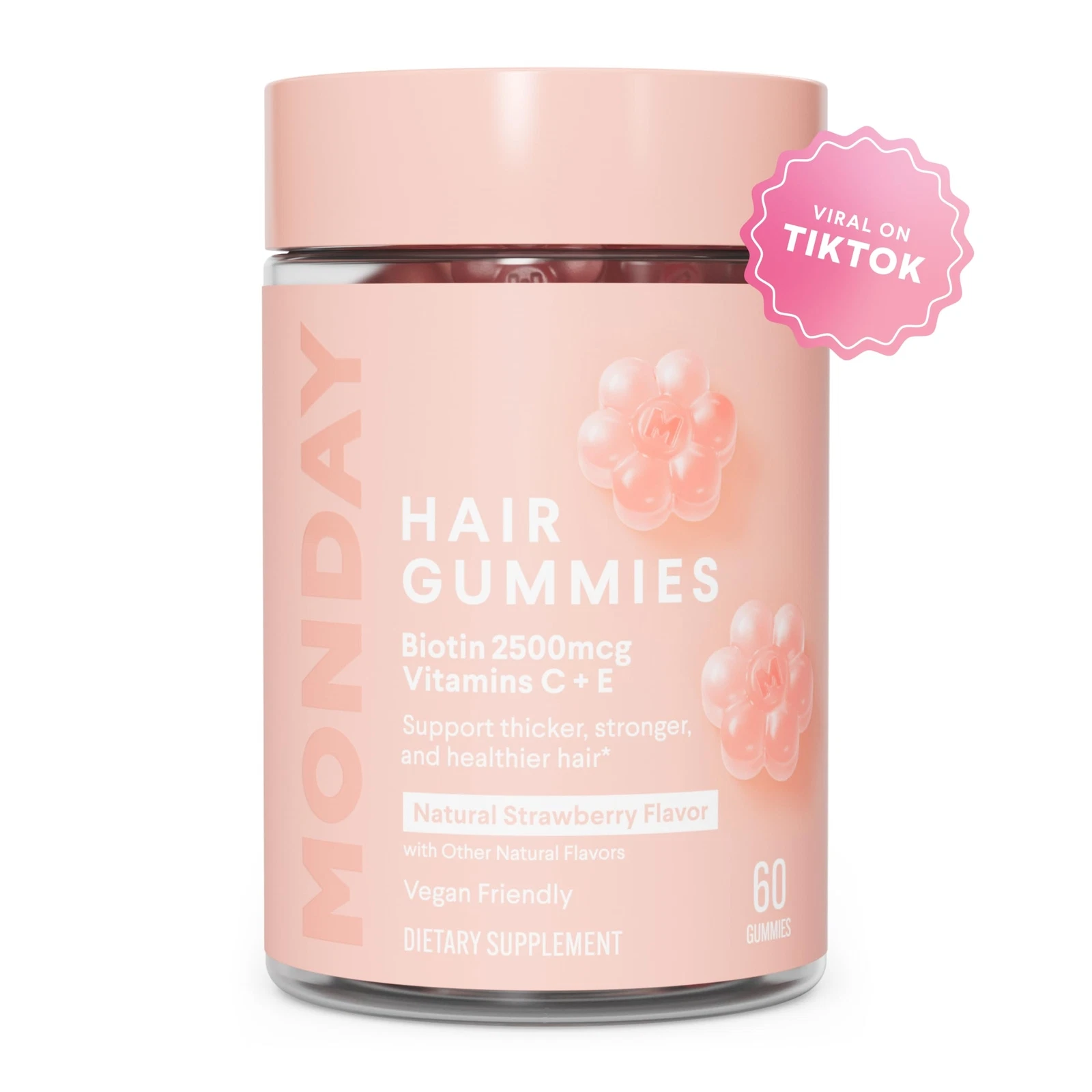 MONDAY HAIRCARE Hair Gummies for Thicker and Stronger Hair (60 Count) Strawberry