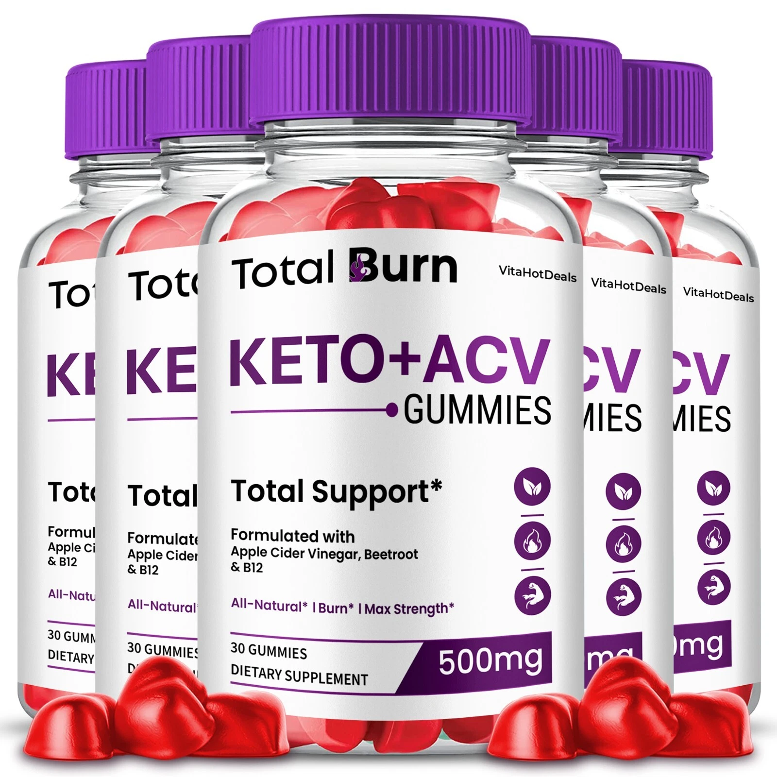 Total Burn Keto + ACV Gummies Supplement, Max Strength Formula (5 Pack)