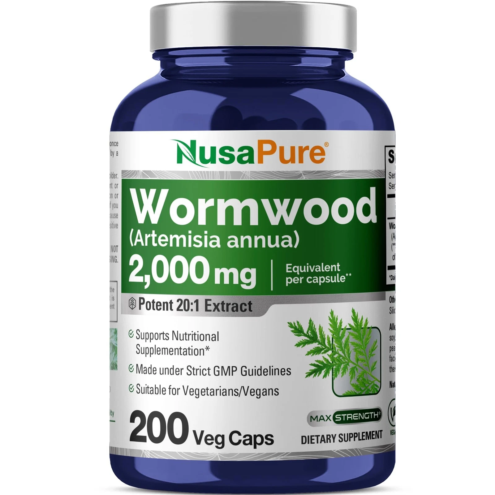 NusaPure Wormwood 2000mg | Artemisia Annua Herb | 200 Veggie Caps | Non-GMO