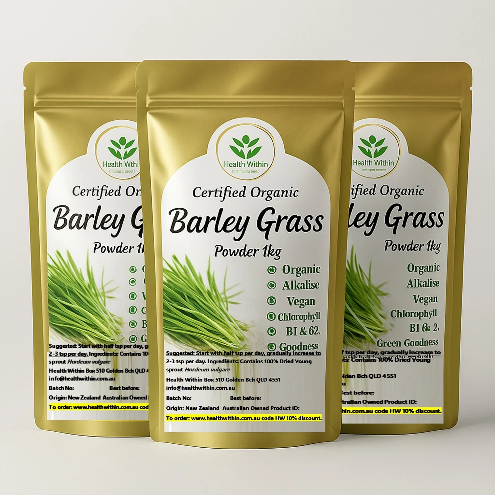 New Zealand Barley Grass Powder Certified Organic 3kg Green Alkalising Vegan