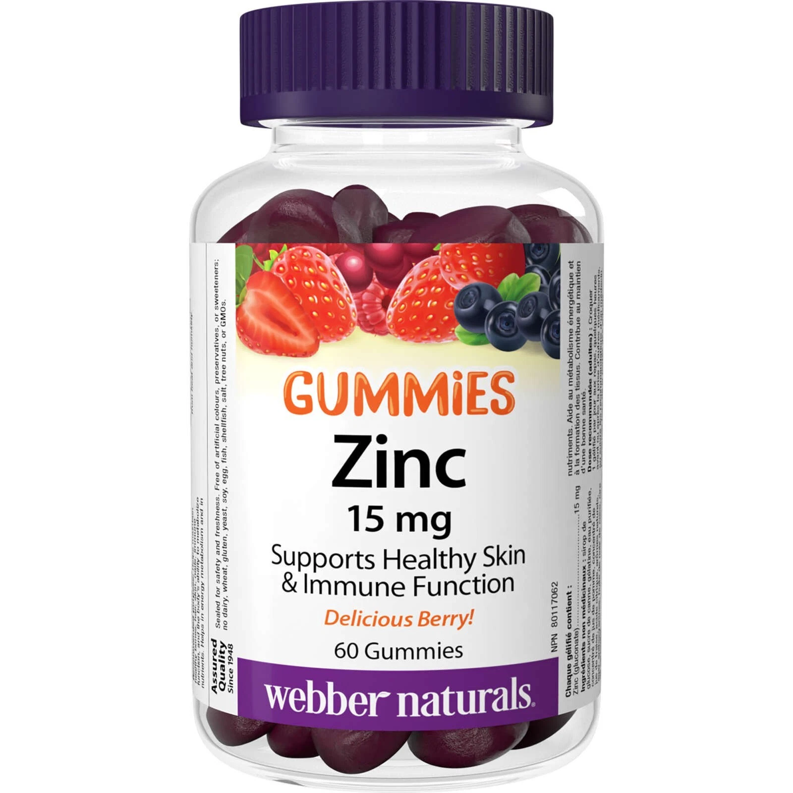 Webber Naturals Zinc 15 mg Gummies Convenient Daily Vitamin Energy 60 pcs NEW