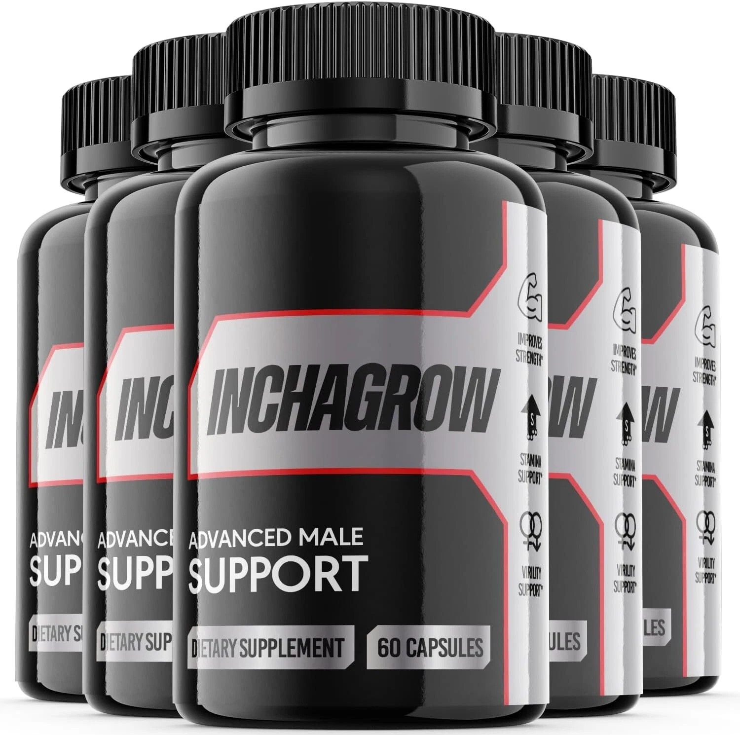 (5 Pack) Inchagrow - Male Vitality Supplement Pills, Vegan - 300 Capsules