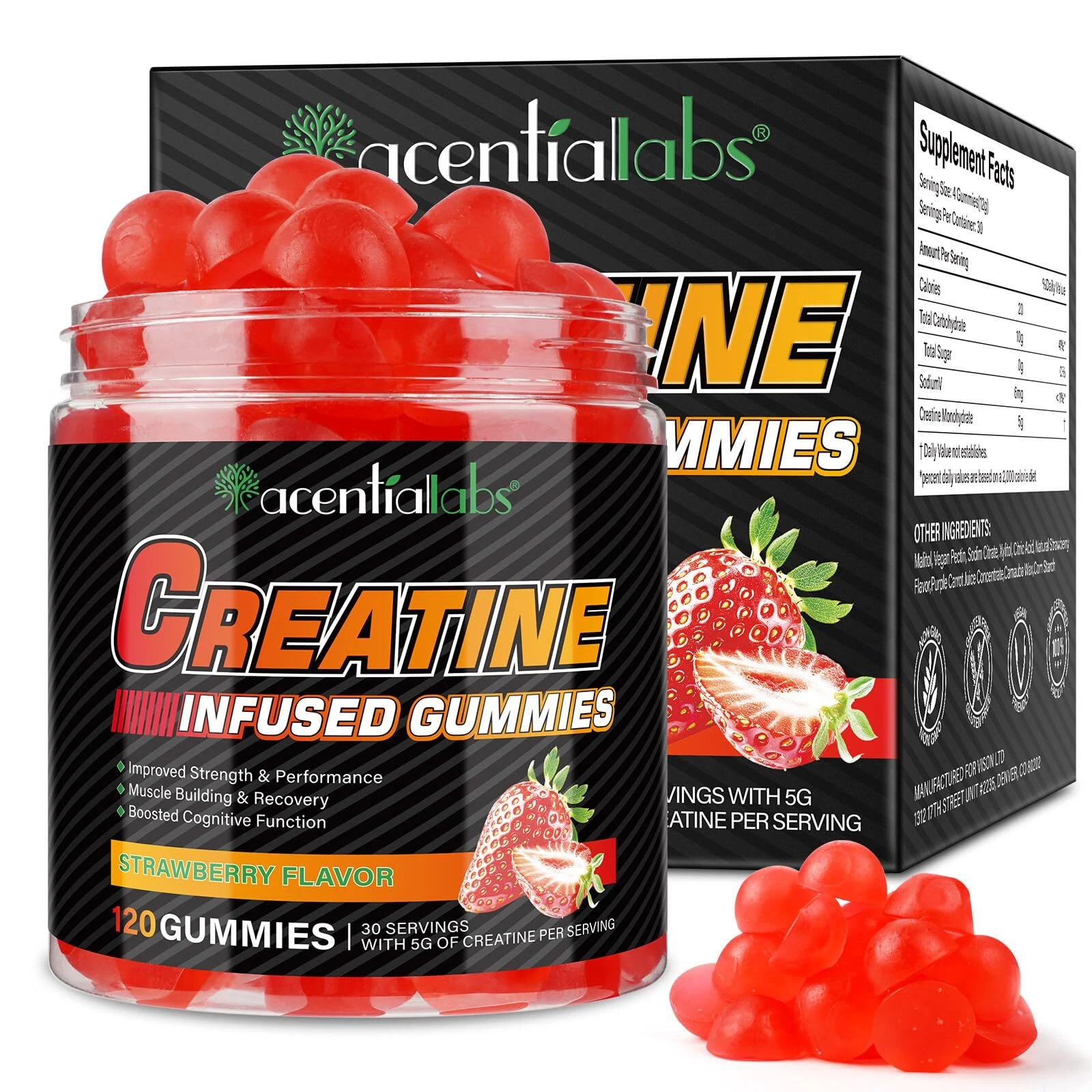 Creatine Gummies for Men & Women - 120 Count 5000mg Creatine Monohydrate Boos...
